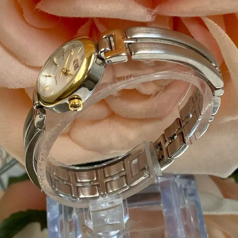 Vintage Bill Blass Diamond Accented Oval Dial Tri-Color Bracelet Watch